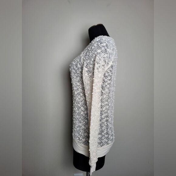The Original Inc Sheer Ivory Lace Crochet Sweater Top Holiday Party Artsy Small - Picture 3 of 10